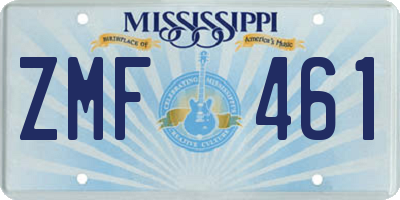 MS license plate ZMF461