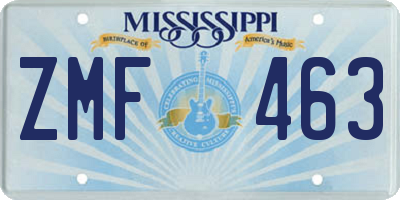MS license plate ZMF463