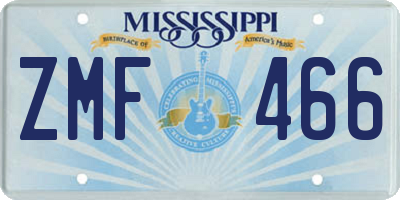 MS license plate ZMF466