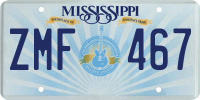 MS license plate ZMF467
