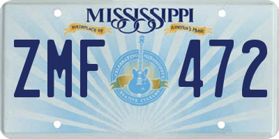 MS license plate ZMF472