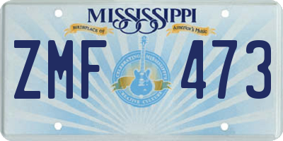 MS license plate ZMF473