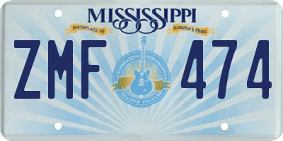 MS license plate ZMF474