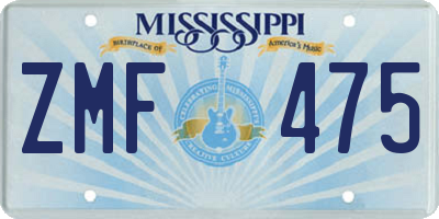 MS license plate ZMF475