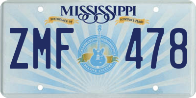 MS license plate ZMF478