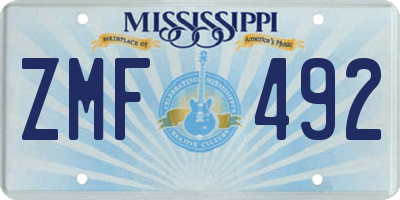 MS license plate ZMF492