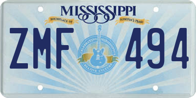 MS license plate ZMF494