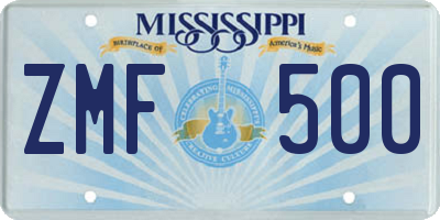 MS license plate ZMF500