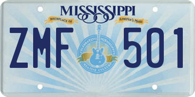 MS license plate ZMF501