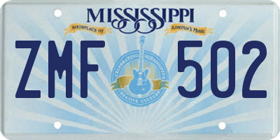 MS license plate ZMF502
