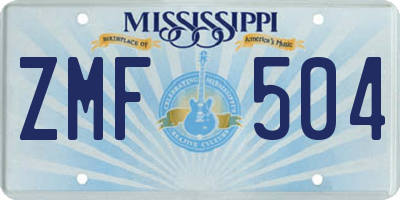 MS license plate ZMF504