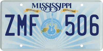 MS license plate ZMF506