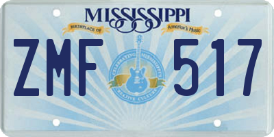 MS license plate ZMF517