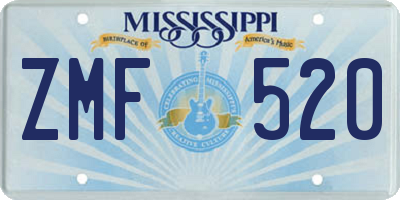 MS license plate ZMF520
