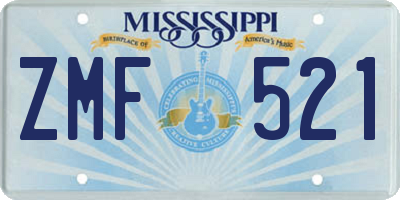 MS license plate ZMF521