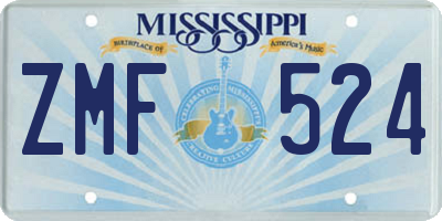MS license plate ZMF524