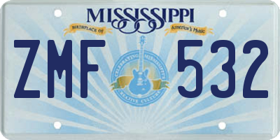 MS license plate ZMF532