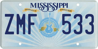 MS license plate ZMF533