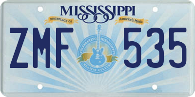 MS license plate ZMF535