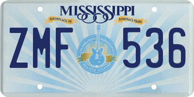 MS license plate ZMF536