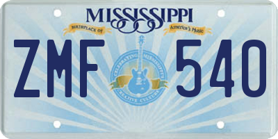MS license plate ZMF540