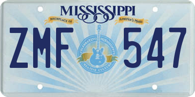 MS license plate ZMF547