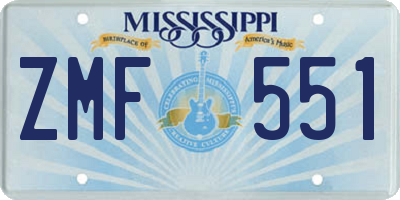 MS license plate ZMF551