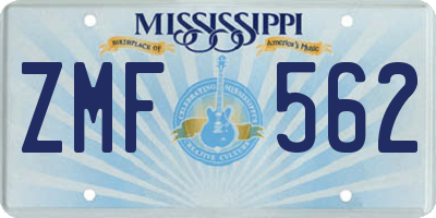 MS license plate ZMF562