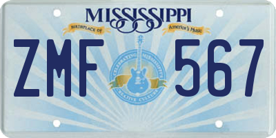 MS license plate ZMF567