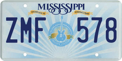 MS license plate ZMF578