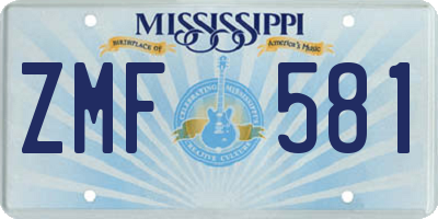 MS license plate ZMF581
