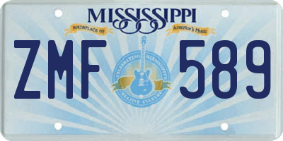 MS license plate ZMF589