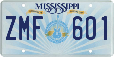 MS license plate ZMF601