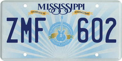 MS license plate ZMF602