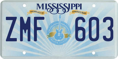 MS license plate ZMF603