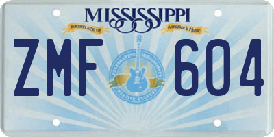 MS license plate ZMF604
