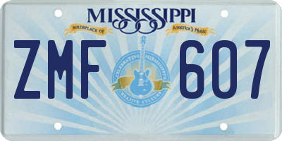 MS license plate ZMF607