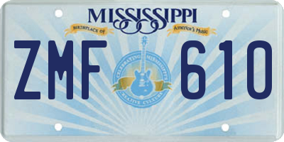 MS license plate ZMF610
