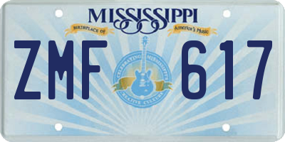MS license plate ZMF617