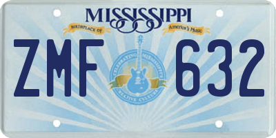 MS license plate ZMF632