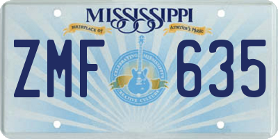 MS license plate ZMF635