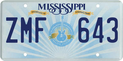MS license plate ZMF643