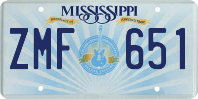 MS license plate ZMF651