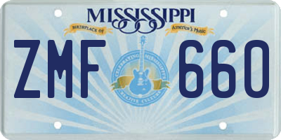 MS license plate ZMF660