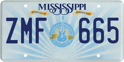 MS license plate ZMF665