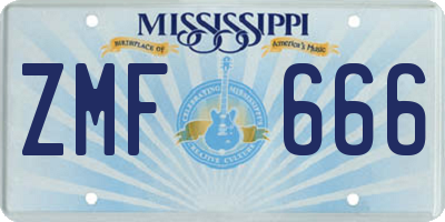 MS license plate ZMF666