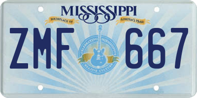 MS license plate ZMF667