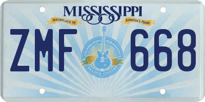 MS license plate ZMF668