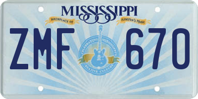 MS license plate ZMF670