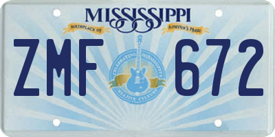 MS license plate ZMF672